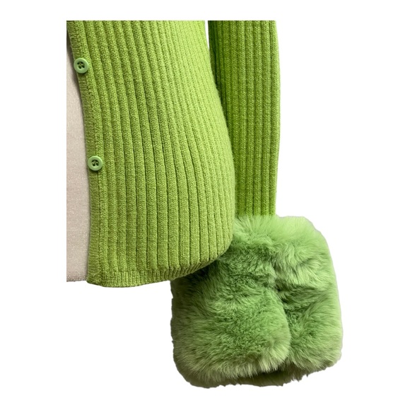 🎈SOLD HOUSE OF SUNNY Lime ribbed cardigan with faux fur cuffs and collar 4 - Picture 13 of 16